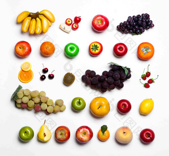 香蕉柿子水果食物陈列摄影图