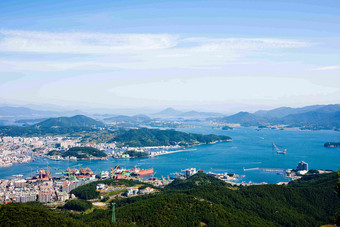 船只停靠港口风光远景拍摄