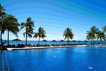 大海游泳池斐济岛旅游风景摄影图