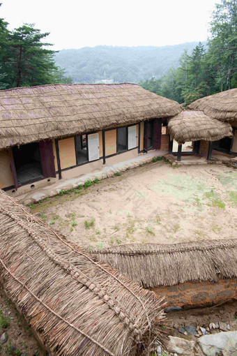 住房房子茅草屋顶的村