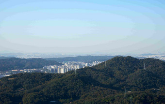 全景山区城市建筑和自然风景