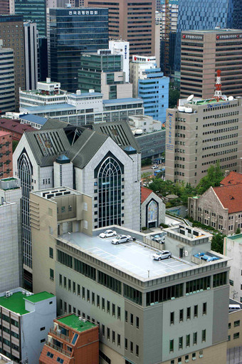 首尔摩天大楼特色建筑城市中心场景图