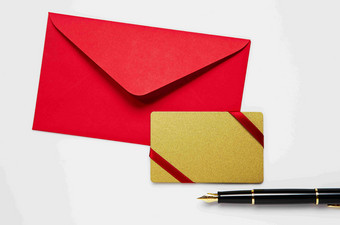 金融卡片红色信封办公摄影图