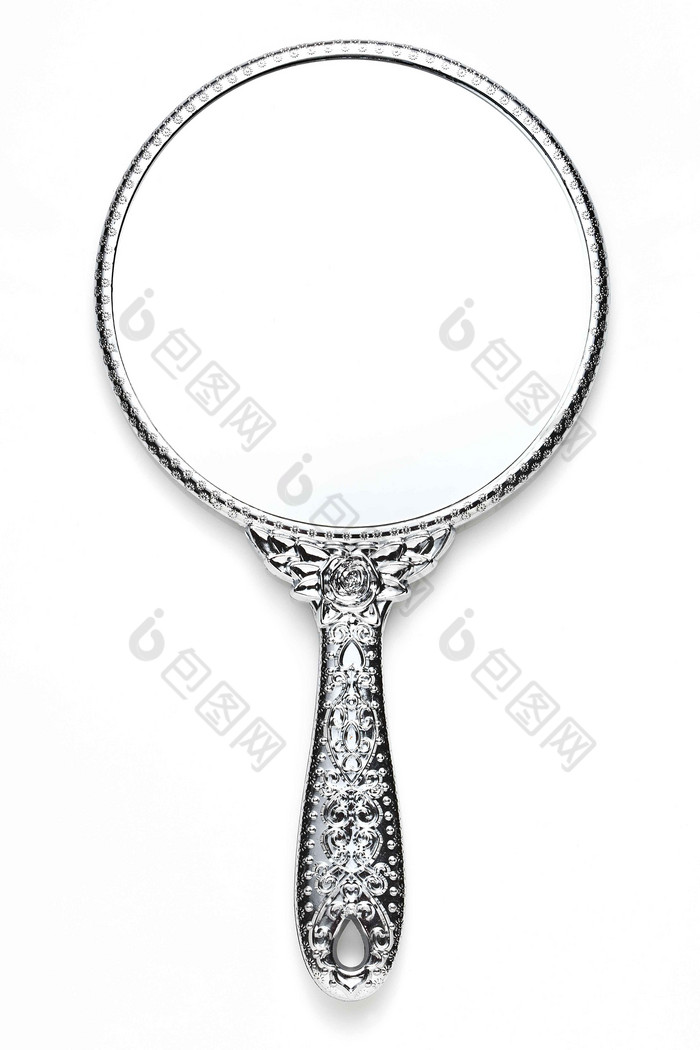一面圆形银色素雅西式镜子静物摄影图