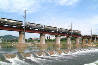 运货火车水上运输铁路场景摄影图