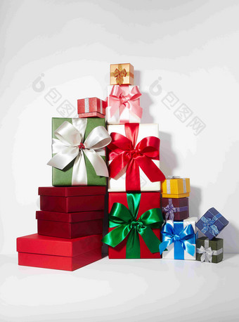 圣诞节各色<strong>彩色</strong>礼物盒包装摄影图