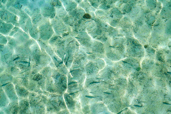 清澈蔚蓝绿色海水水纹波纹特写图