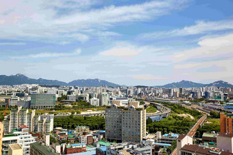 山地城市全景建筑高楼蓝天风景摄影图