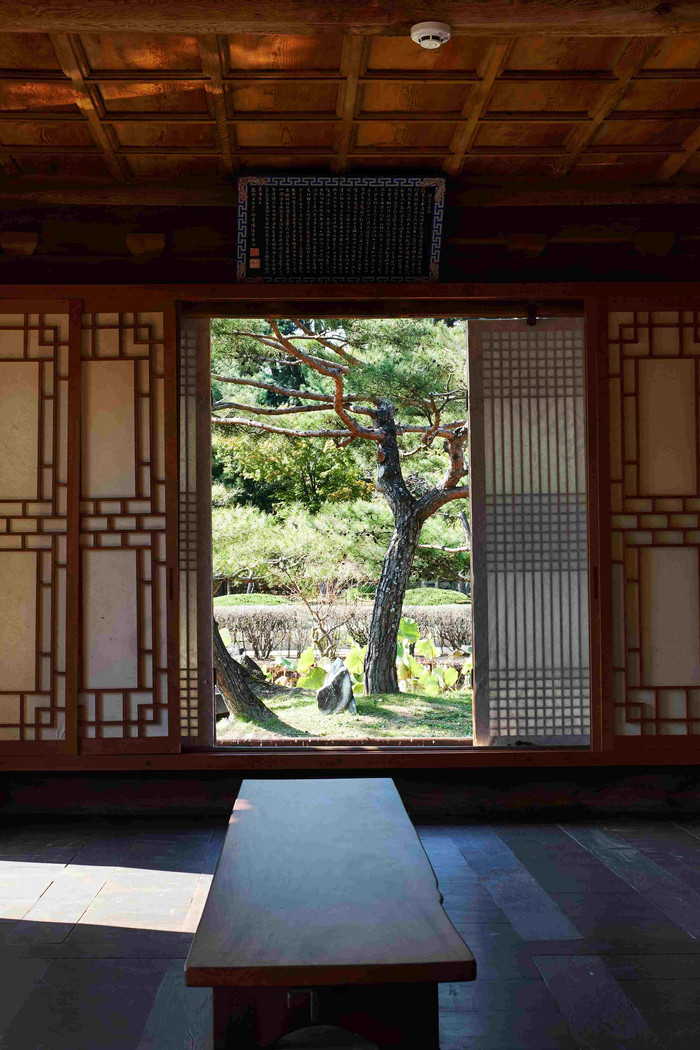 韩式风格的房子及门前四周树木植物