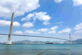 连江大桥吊桥观光风景摄影图