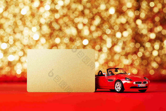 黄金卡交通金融红色汽车模型场景摄影图