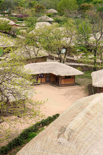 传统的韩部茅草屋顶的房子风景摄影图