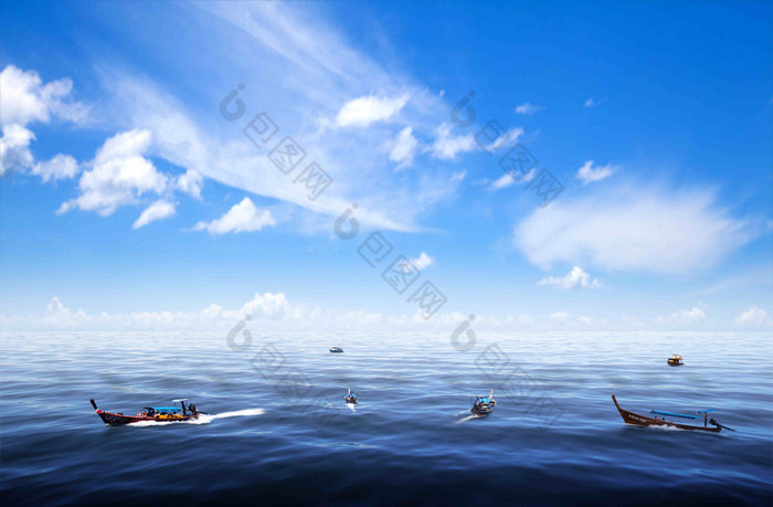 云海蓝天户外轮船风景摄影图