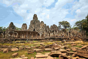 柬埔寨寺庙雕刻建筑群摄影图
