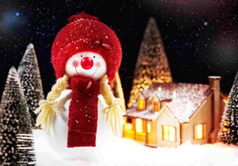 圣诞节雪人红色围巾雪地概念生活摄影图