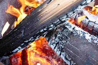 废弃木材燃成木炭灰烬