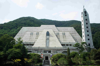 韩国天主教教堂建筑风景摄影图