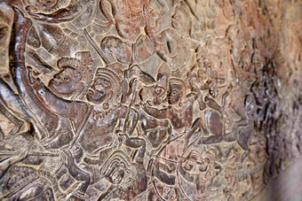Angkor窟柬埔寨寺庙雕刻<strong>墙壁</strong>文化摄影