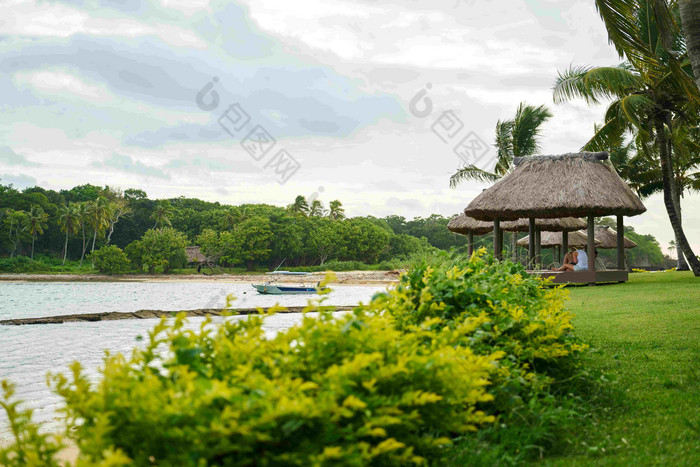 森林公园河流沿河亭子风景摄影图