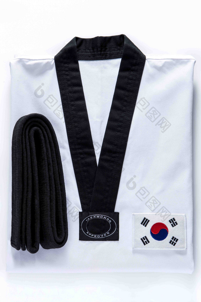 韩国跆拳道统一的道服黑带静物