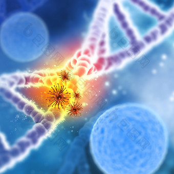 3d病毒<strong>细胞</strong>攻击DNA链渲染图