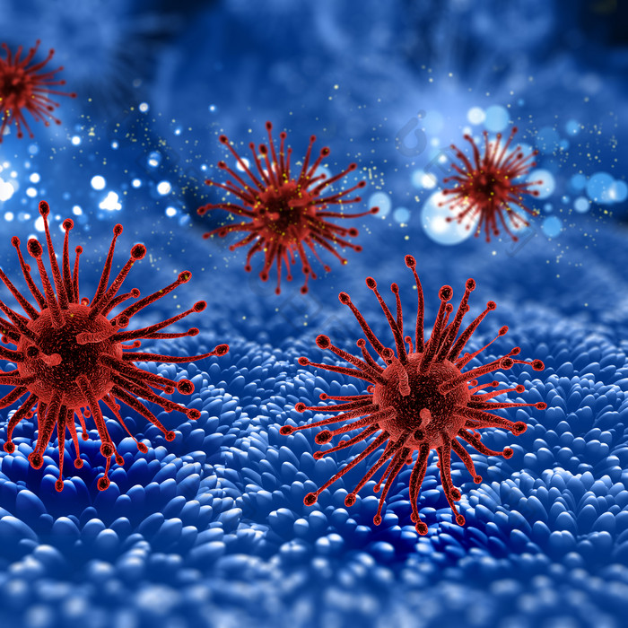 冠状病毒细胞科技渲染3D图