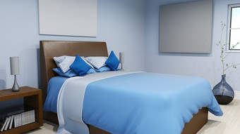 蓝色的现代卧室室内设计