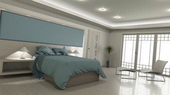 蓝色调现代卧室室内设计