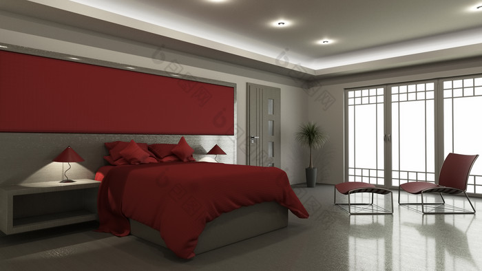 现代卧室室内设计红色调