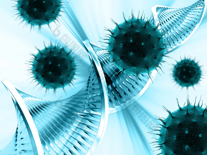 3d医疗病毒细胞与DNA链科技图