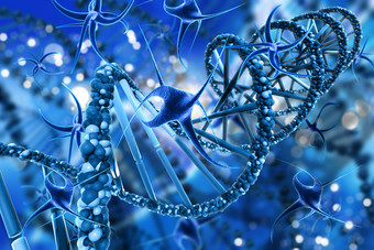 蓝色病毒<strong>细胞</strong>和DNA链