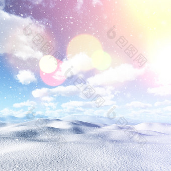 蓝天白云雪地摄影图