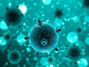 青色的病毒细胞摄影图