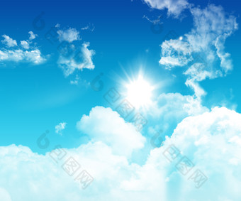 3d<strong>蓝色</strong>的天空与毛茸茸的白色云2