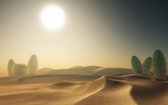 3d沙漠场景与仙人掌