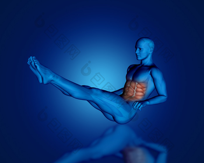 3D练瑜伽男子腹肌