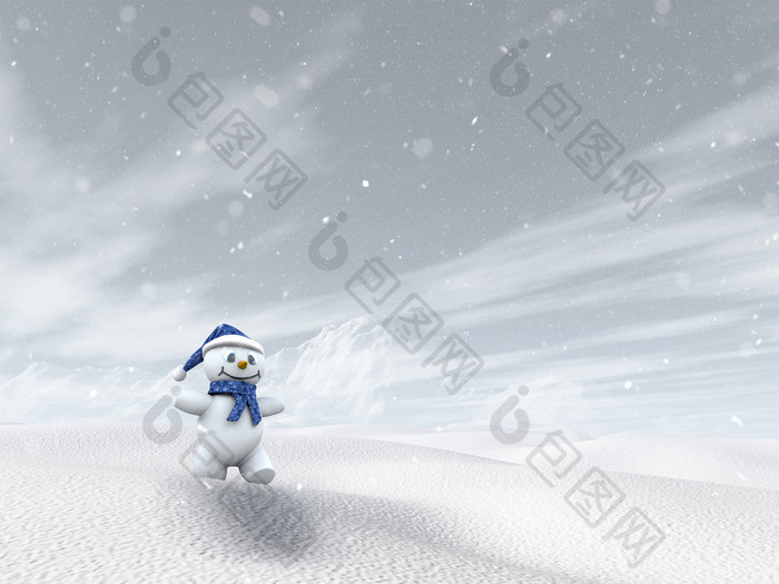 冬天雪地奔跑雪人
