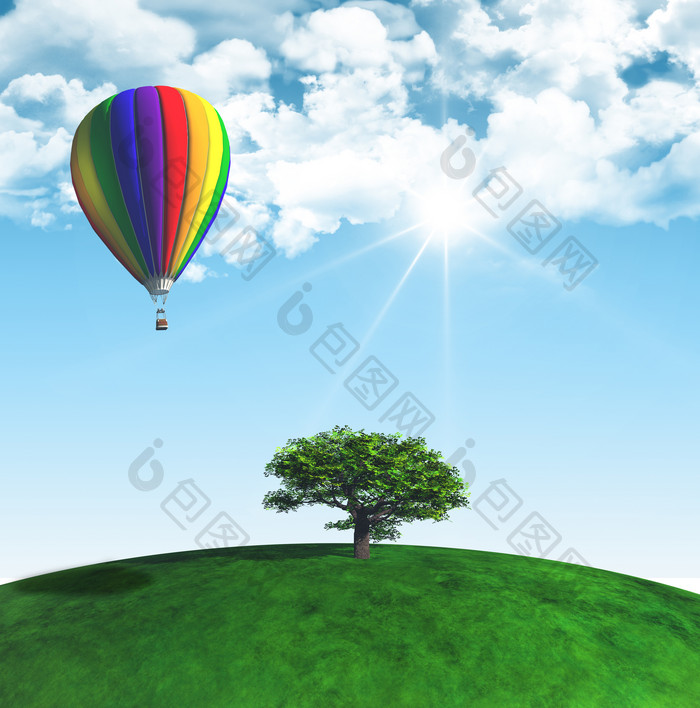 环保地球树木和热气球