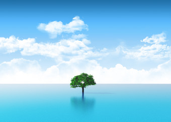 蓝色海洋树木摄影图
