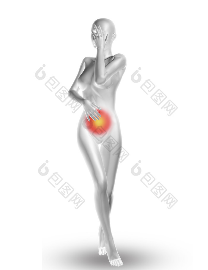 3D胃部疼痛女人摄影图