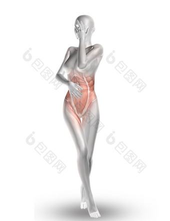 胃部疼痛的3D女人