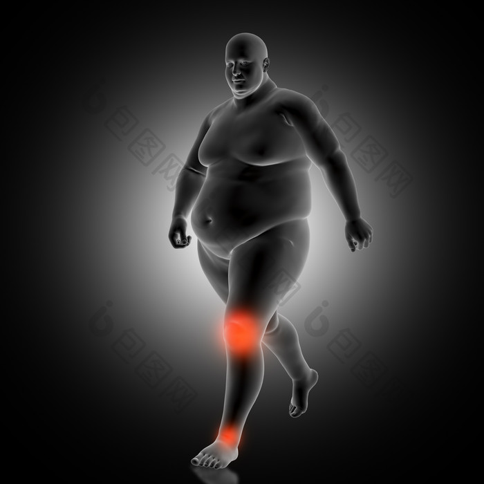 肥胖超重人类膝盖和脚踝渲染图