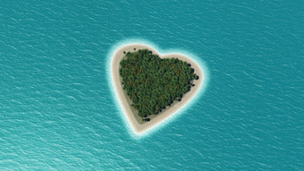 3d渲染的一个心形状的岛