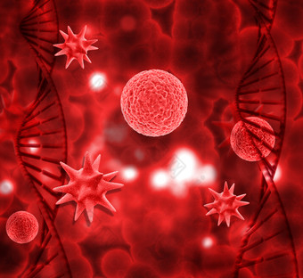病毒细胞和脱氧核糖酸摄影图