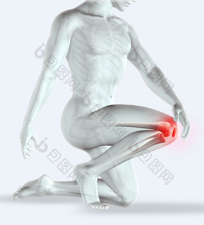 3d男性持有膝盖在疼痛3