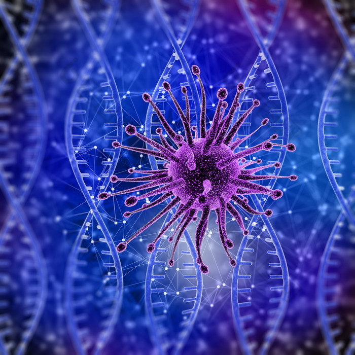 医疗科学紫色病毒细胞和DNA链图片