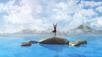 女在瑜伽位置海洋2
