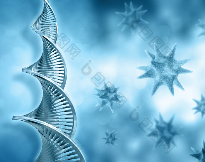 3d医疗背景与DNA链和病毒细胞9