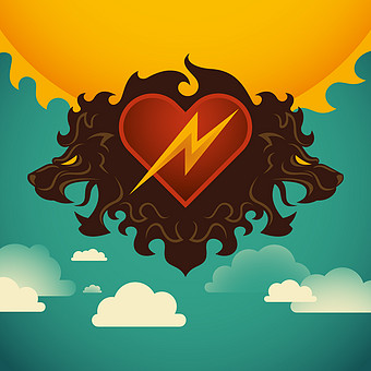 卡通黑色火焰闪电爱心插画图片下载