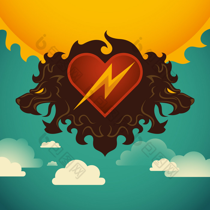卡通黑色火焰闪电爱心插画图片